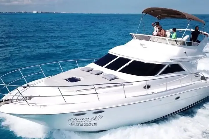 Private 46-foot yacht on a Cancun yacht rental from Marina Sunset Lagoon, Quintana Roo, Mexico