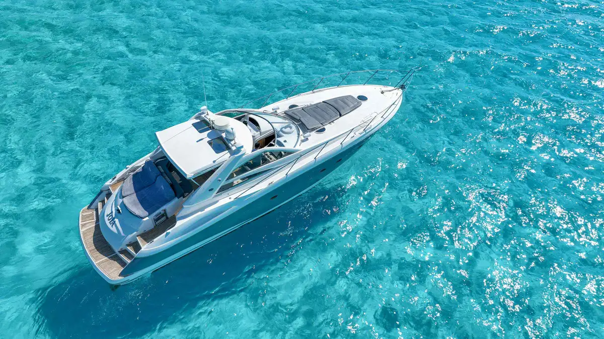 Private 52-foot yacht on a Cancun yacht rental from Marina Kaybal in the Hotel Zone, Quintana Roo, Mexico