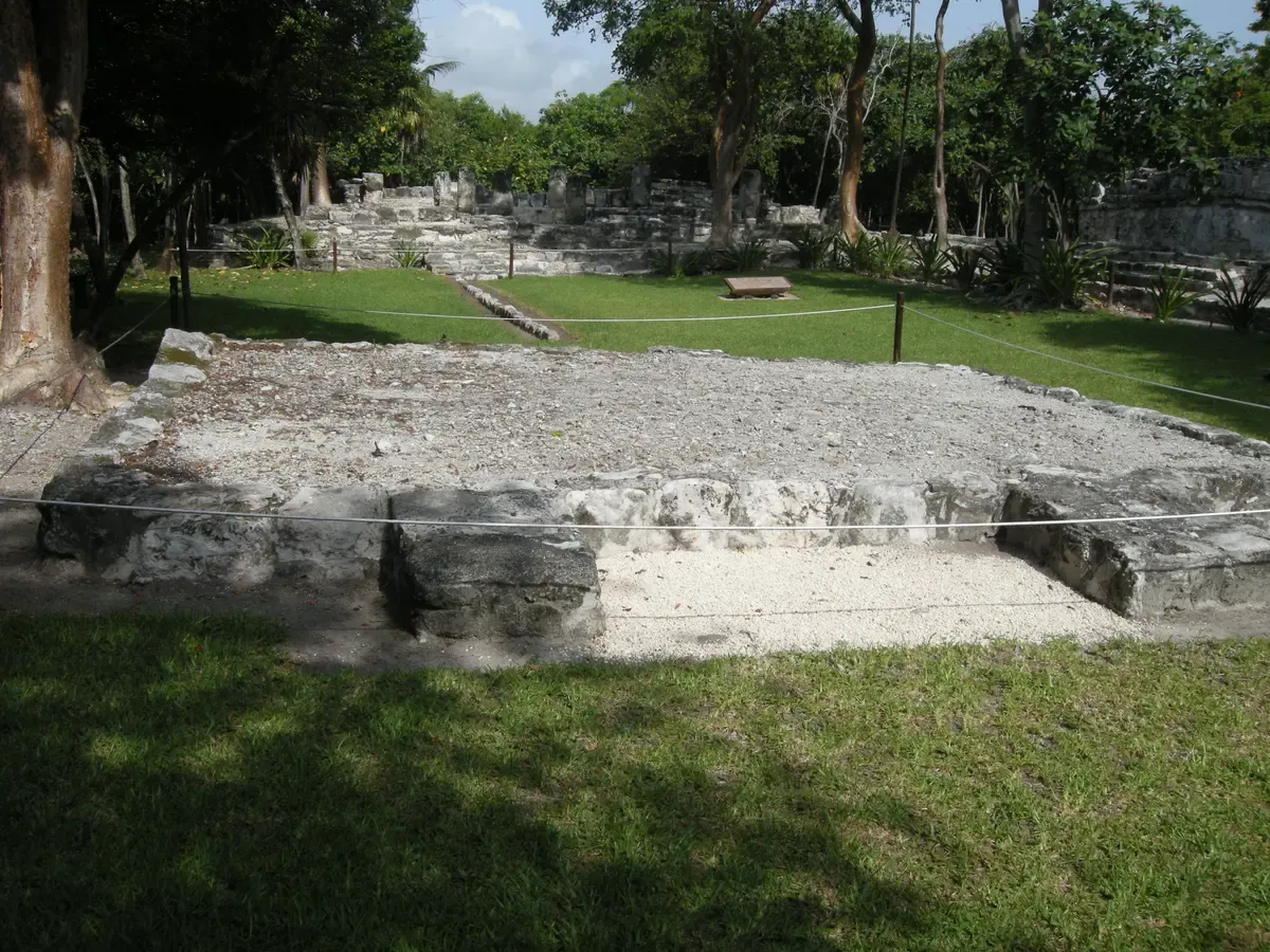Stone platform of the El Meco Maya ruins north of Cancun near the Cancun yacht rental departure marinas